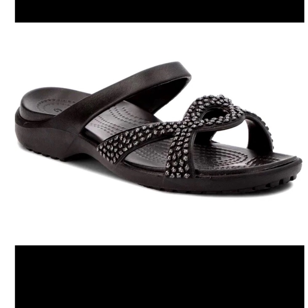 Crocs Meleen Twist Diamante Embellished Black Slide Sandals Size 9